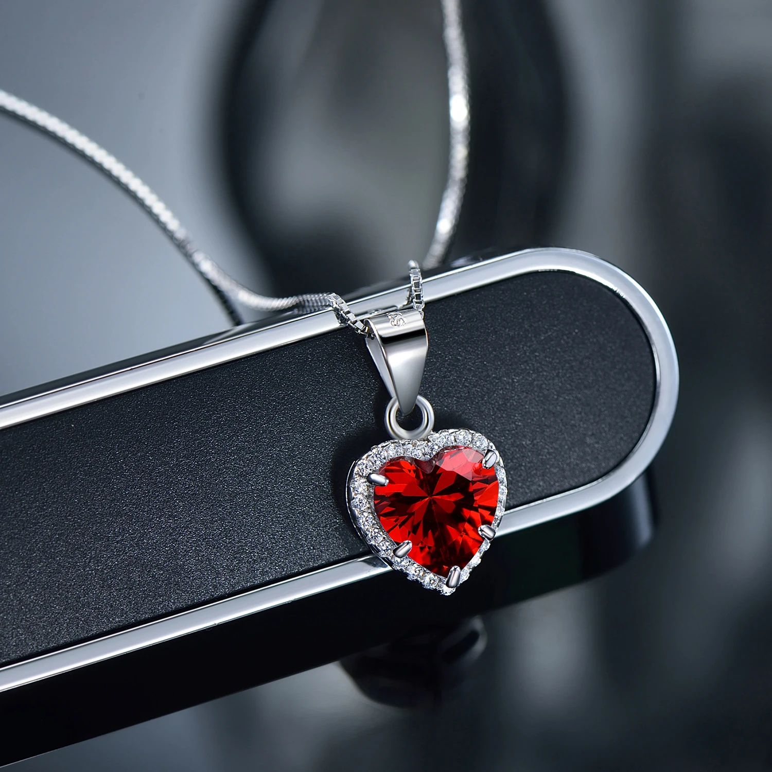 Modian Genuine Solid 925 Sterling Silver Hearts Sets Jewelry Red Ring Necklace Wedding Crystal Pendant Fashion Chain For Women