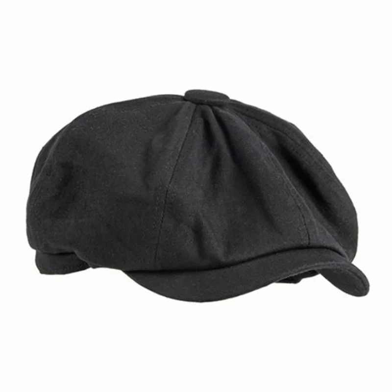 Flat Cap Hat Men for Summer Newsboy Cap Solid Cotton Mens Beret Hat Women Octagonal Hat Vintage Black Eight Panel Hat