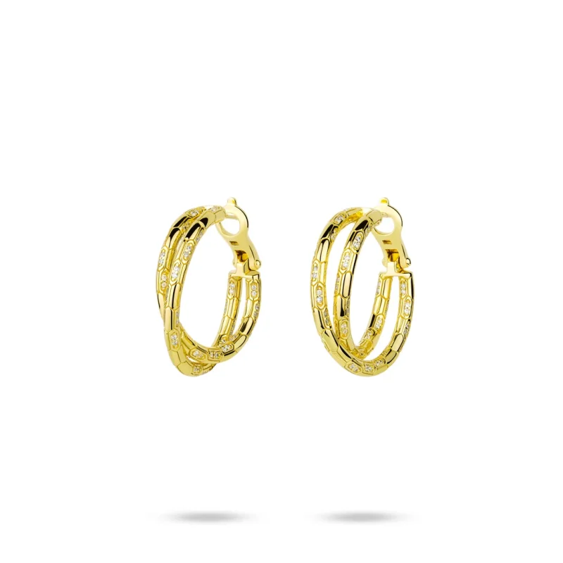 BELLUX 925 Silver Synthetic Zircon Earrings Yellow God Snake Print Double Layer Cross Original Design Charm Earrings