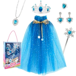 7pcs Princess Dress Up Toy Set for Little Girls Toddlers with Cape,Crown,Wand,Play Jewelry Birthday Gift Helloween Costume