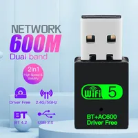 2 in1 Dongle Network Card 600Mbps USB WiFi Bluetooth Adapter 2.4G 5GHz USB WiFi 5 Network Wireless External Receiver for PC