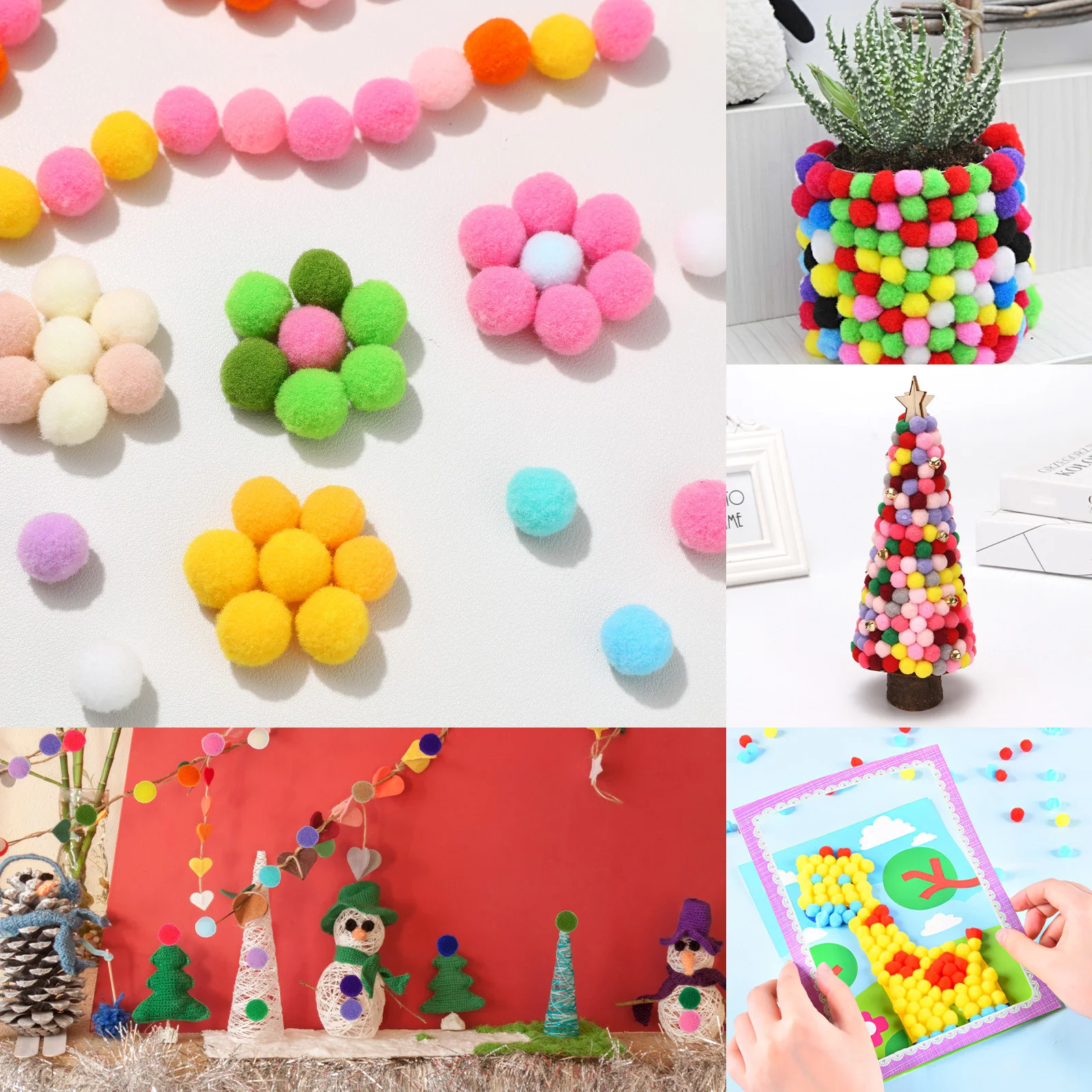 1000 pcs For Crafts Colorful Assorted Pompoms Balls Kids Diy Accessories Craft Projects Decorations Supplies Pom Poms