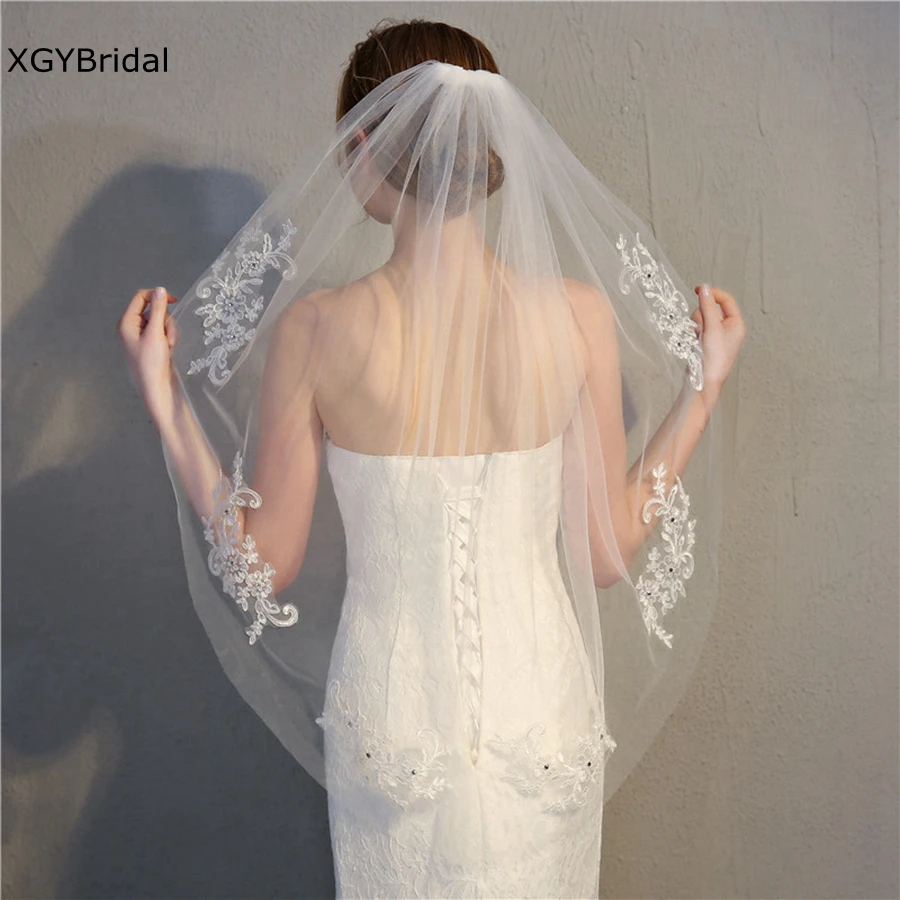 Op voorraad wit ivoor bruidssluiers korte bruidssluier vestido de noiva bruid goedkope bruiloft accessoires mariage welon