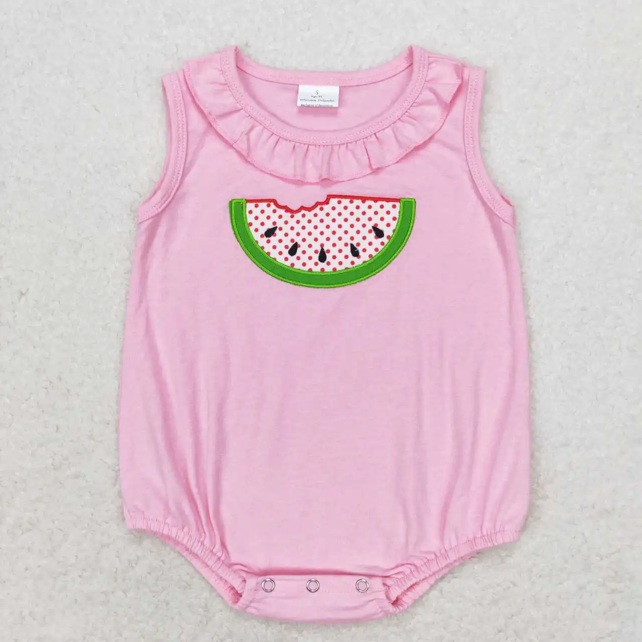 Baby Mädchen Stickerei Wassermelone Stram pler Kleidung Neugeborenen Boutique Großhandel Blase Säugling ärmellose Stram pler rosa Streifen Sets