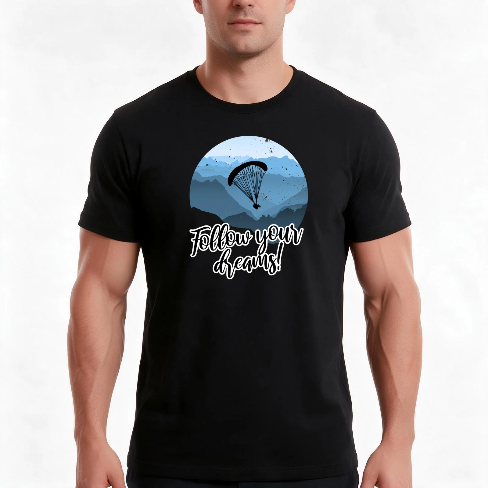 Follow your dreams! Paragliding paraglider parachute T-Shirt, Summer Casual Cotton Tee, Oversized Streetwear Tops, 100% Cotton
