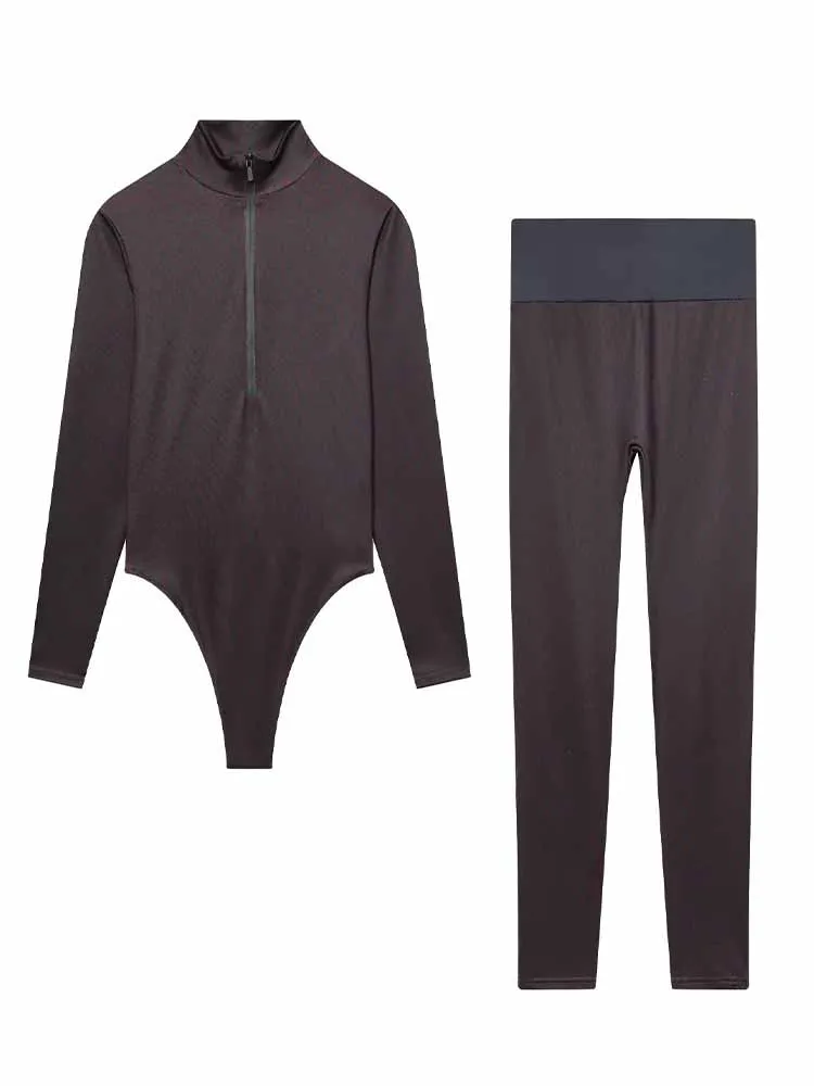 

HH Woman Early Spring Fashion Casual Ski Series Keep Warm Jacquard Print Decoration Jumpsuit Two Piece Set Female Comfortable