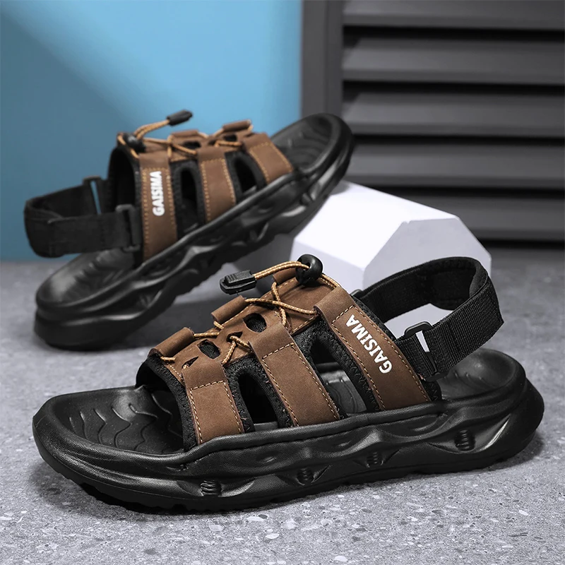 

Мужские сандалии: летние пляжные повседневные туфли, уличные шлепанцы, комфортные дизайнерские кожаные легкие модные сандалии класса люкс