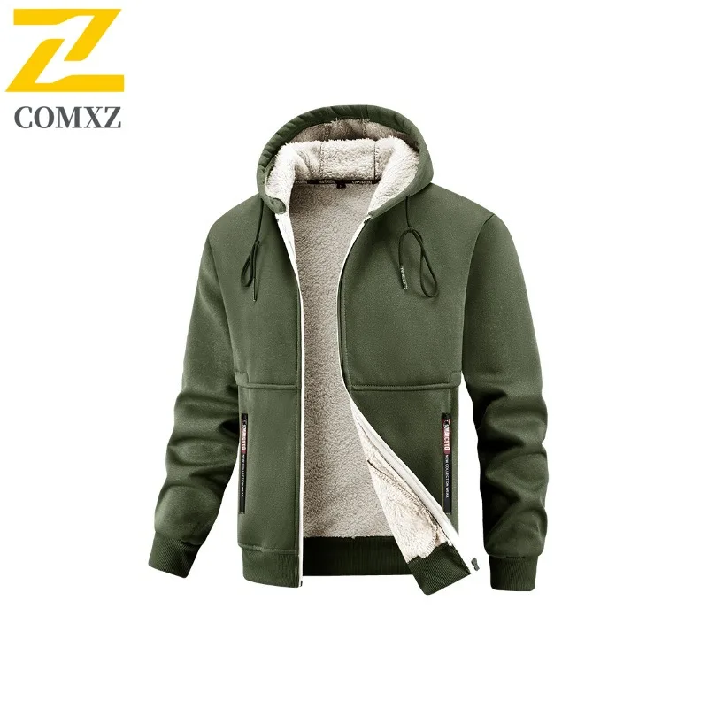 COMXZ الخريف والشتاء سترة مبطنة بالقطن معطف الصوف البربري للرجال عادية دافئة يندبروف سميكة الدافئة مقنعين سترة للرجال
