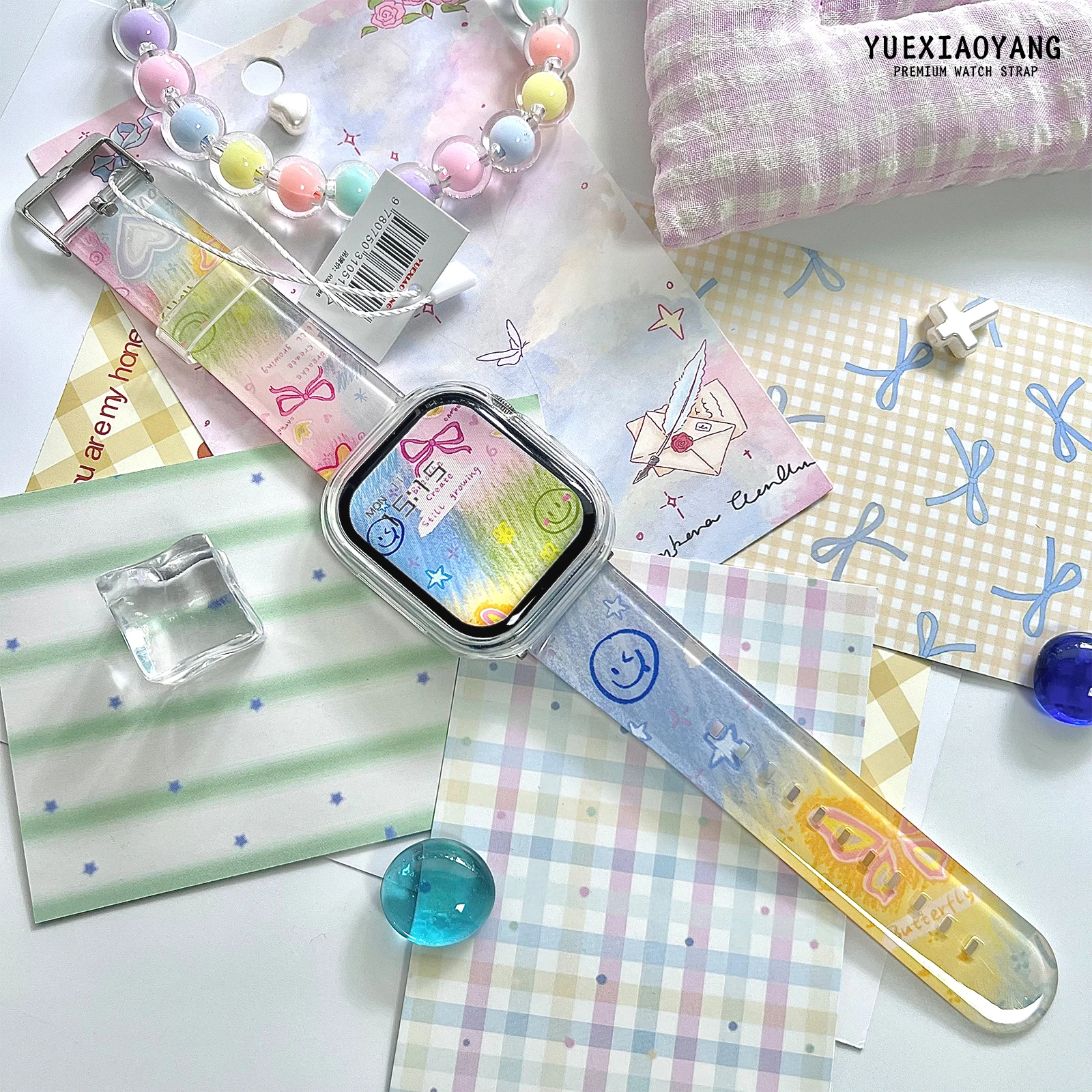 

Oil painting Transparent Watch Band for Apple Watch 11 10 9 8 7 Band Replaceable Bracelet for iWatch 42mm 41mm 38mm Watchband