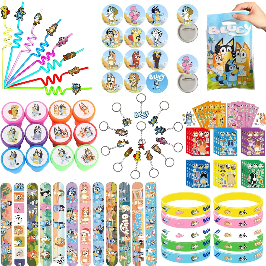 

Bluey Party Favors Gifts Slap Bracelets Keychains Stickers Goodie Bag Fillers Supplies Children's Birthday Souvenirs Decoration