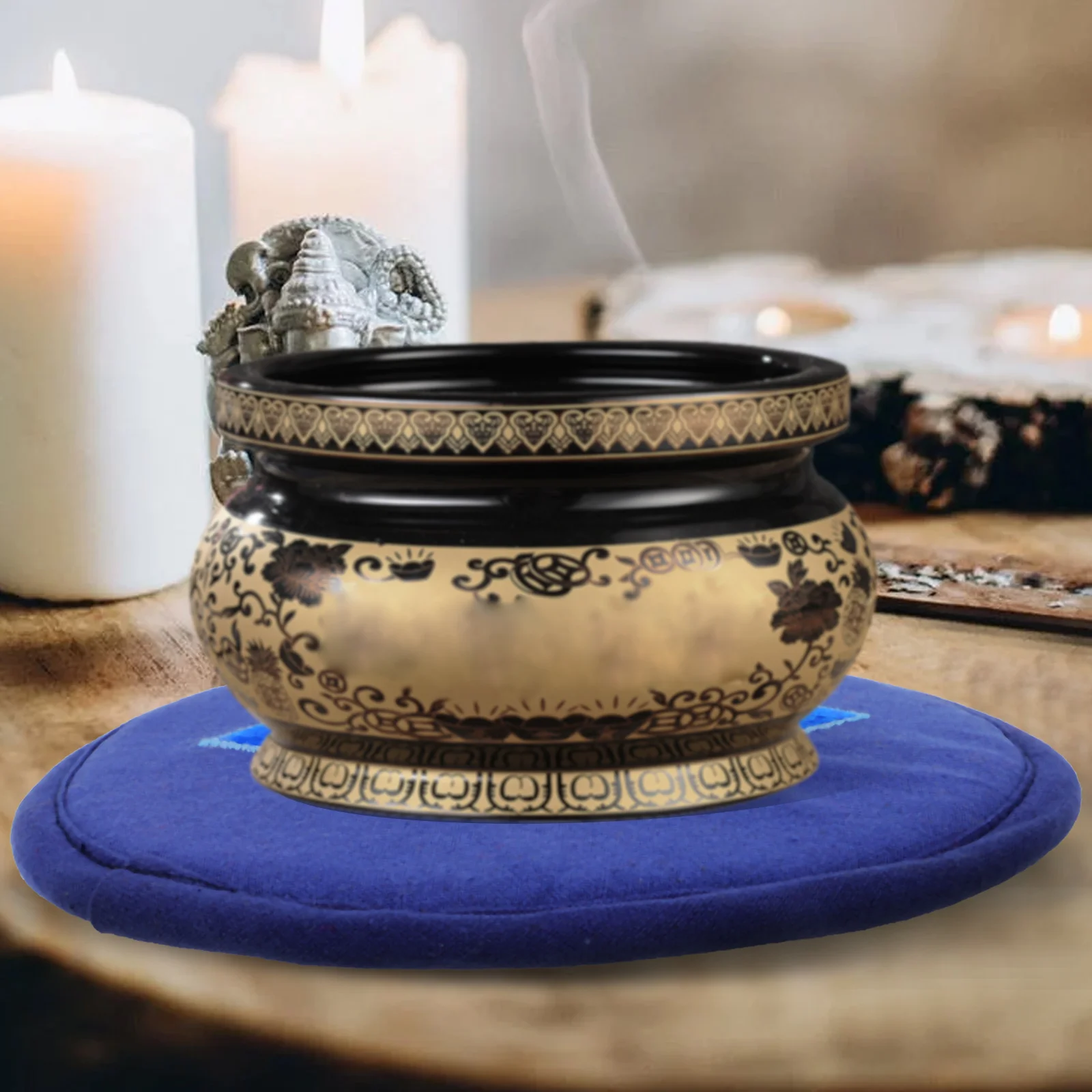 

Buddha Sound Bowl Mat Compact Durable Round Cushion Religious Practical Sound Bowl Embroidery Pad Buddhist Ritual Cushion