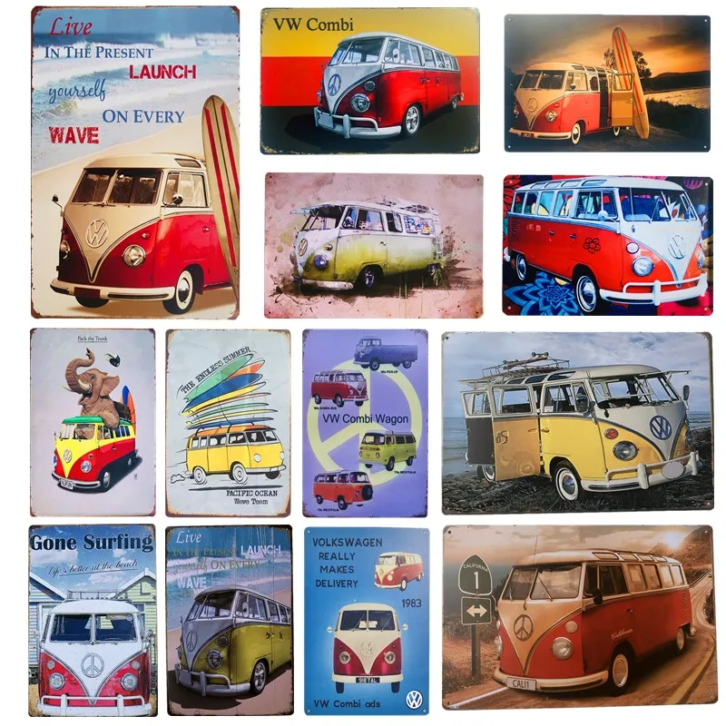 Vintage Car Bus Metal Tin Signs Art Poster Garage Pub Bar Gasoline Motor Oil Garage Service Plate Metal Plaque Home Wall Decor