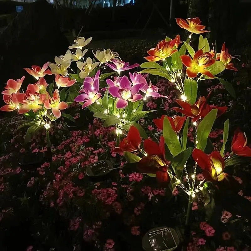 Orchid Ground LED Light Artificial Flower Lamp Holiday Garden Summer Wedding Party Outdoor Yard Patio Decoration Solar Lawn Lamp view 3