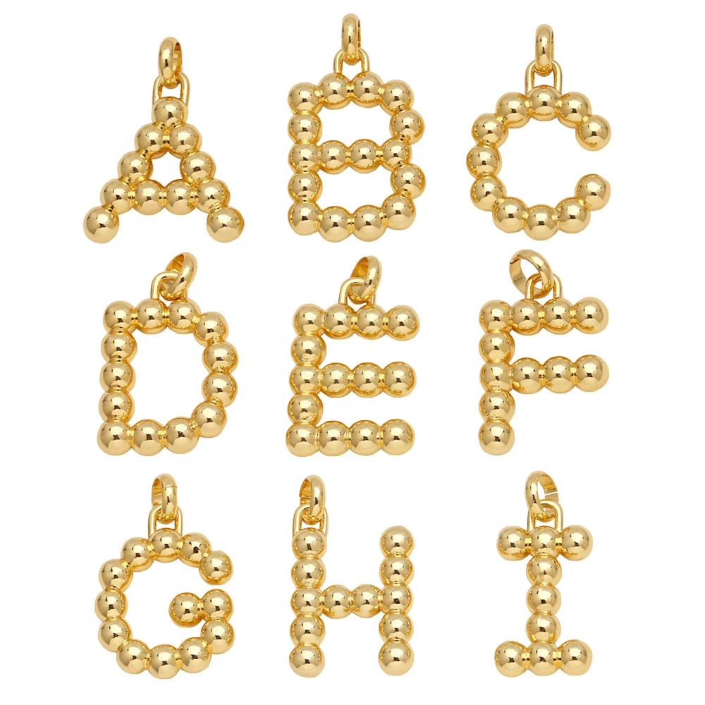Clearance Polish Beads Bubble Letter Pendant for Necklaces Copper Ballon Initial Necklace Jewelry Making Supplies pdtb598
