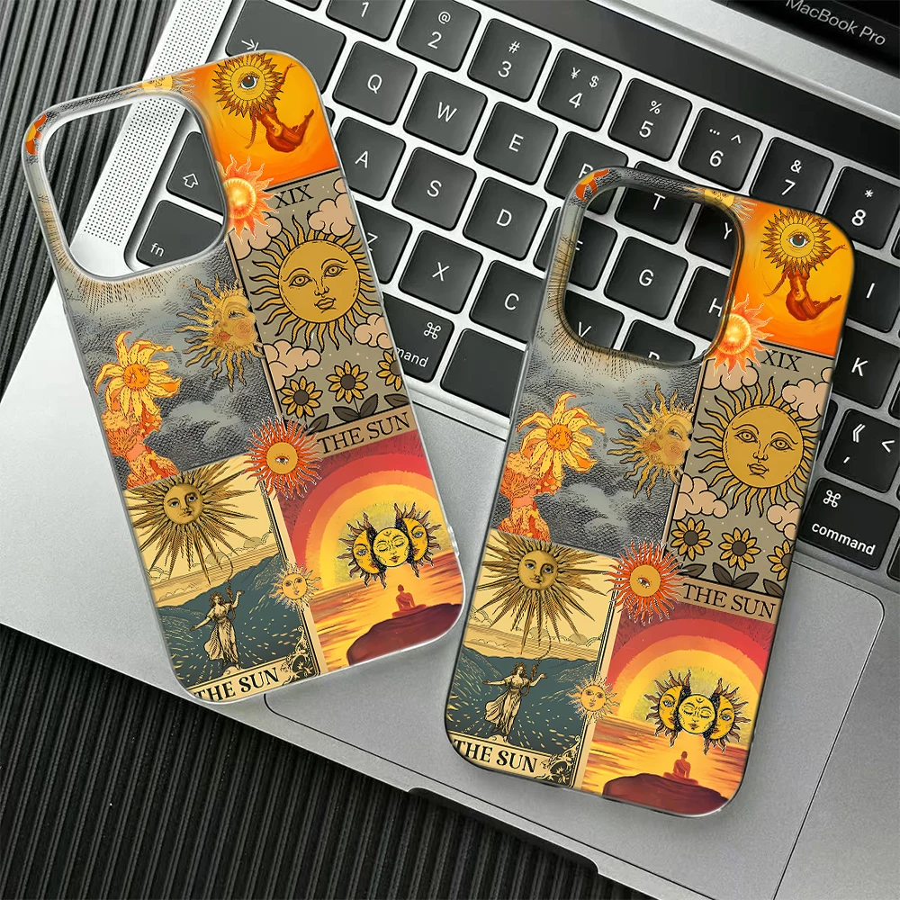 

Vintage Boho The Sun Tarot Case For iPhone 17 16 15 14 Plus 13 12 11 Pro Max 17 Air Celestial Sun Faces Collage Soft TPU Cover