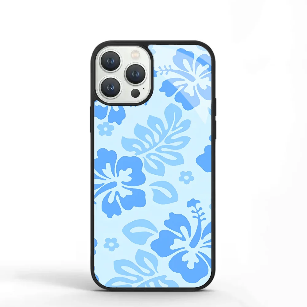 Blue Hibiscus Retro Hawaiian Flower Phone Case For IPhone 11 12 13 14 15 Plus Pro Max Mirror Acrylic PC TPU Cover