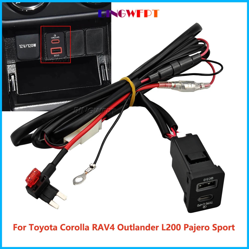 Power Socket Outlet Dual Port USB QC3.0 Type-c PD Charger Socket Phone Charger For Outlander Pajero Sport Highlander RAV4 Yaris
