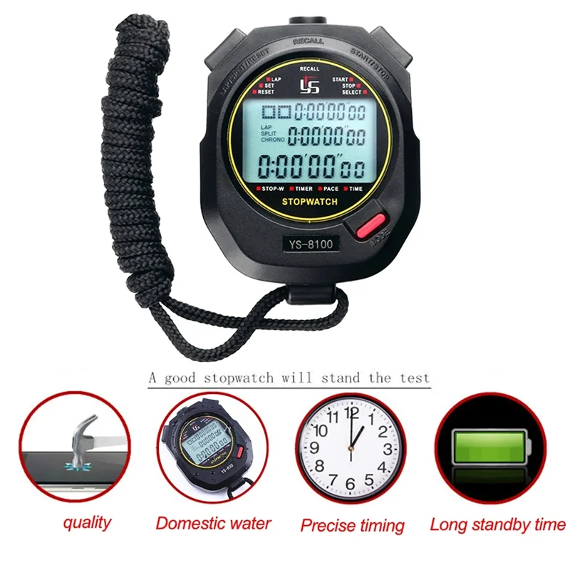 BNVN-Stopwatch Timer YS-8100 Electronic Stopwatch Timer 1/1000 Second Timing Sports Handheld Applicable Totrack Andfield Competi