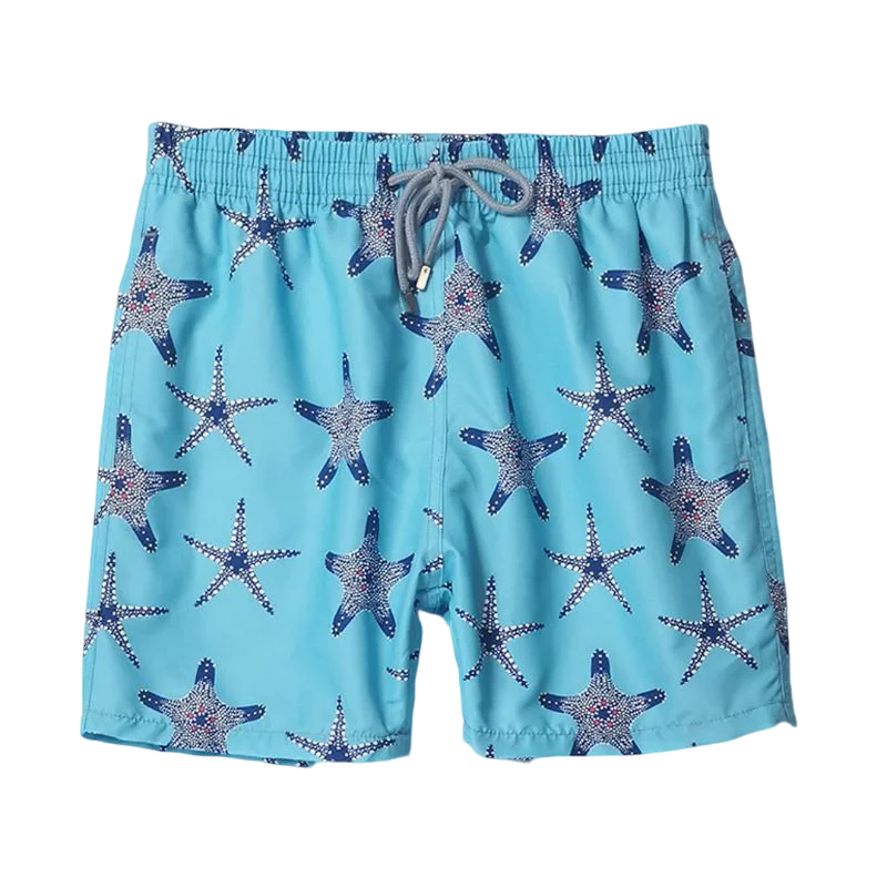 2024 Beach pants fashionable turtle and starfish pattern printed swimming pants quick drying seaside vacation and leisure