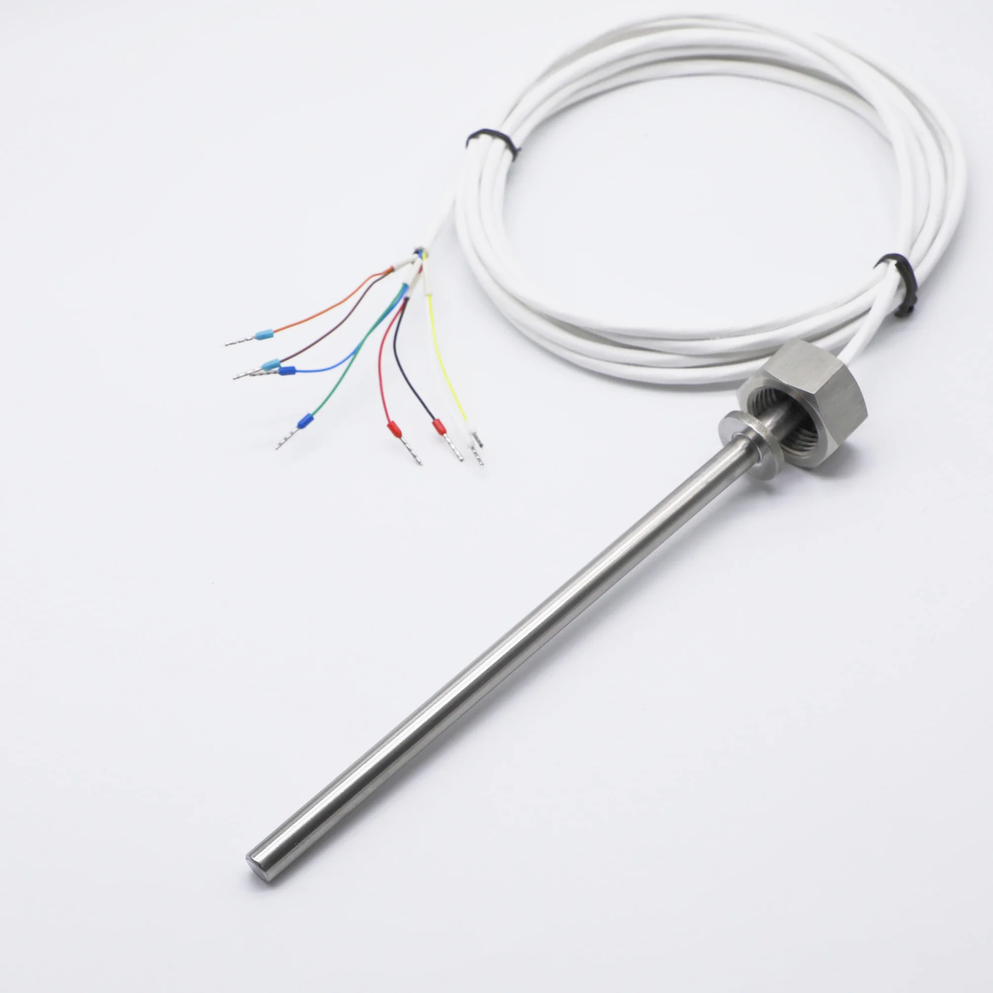 PT100 RTD Temperature Sensor with Threaded M8 Mounting Stainless Steel Probe for Food Processing Machinery and Chemical Plants