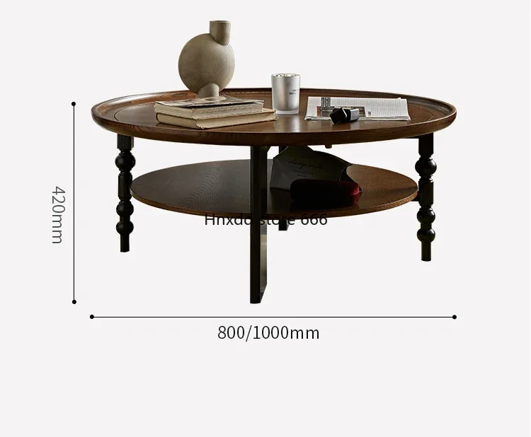 

French retro solid wood coffee table round tea table household