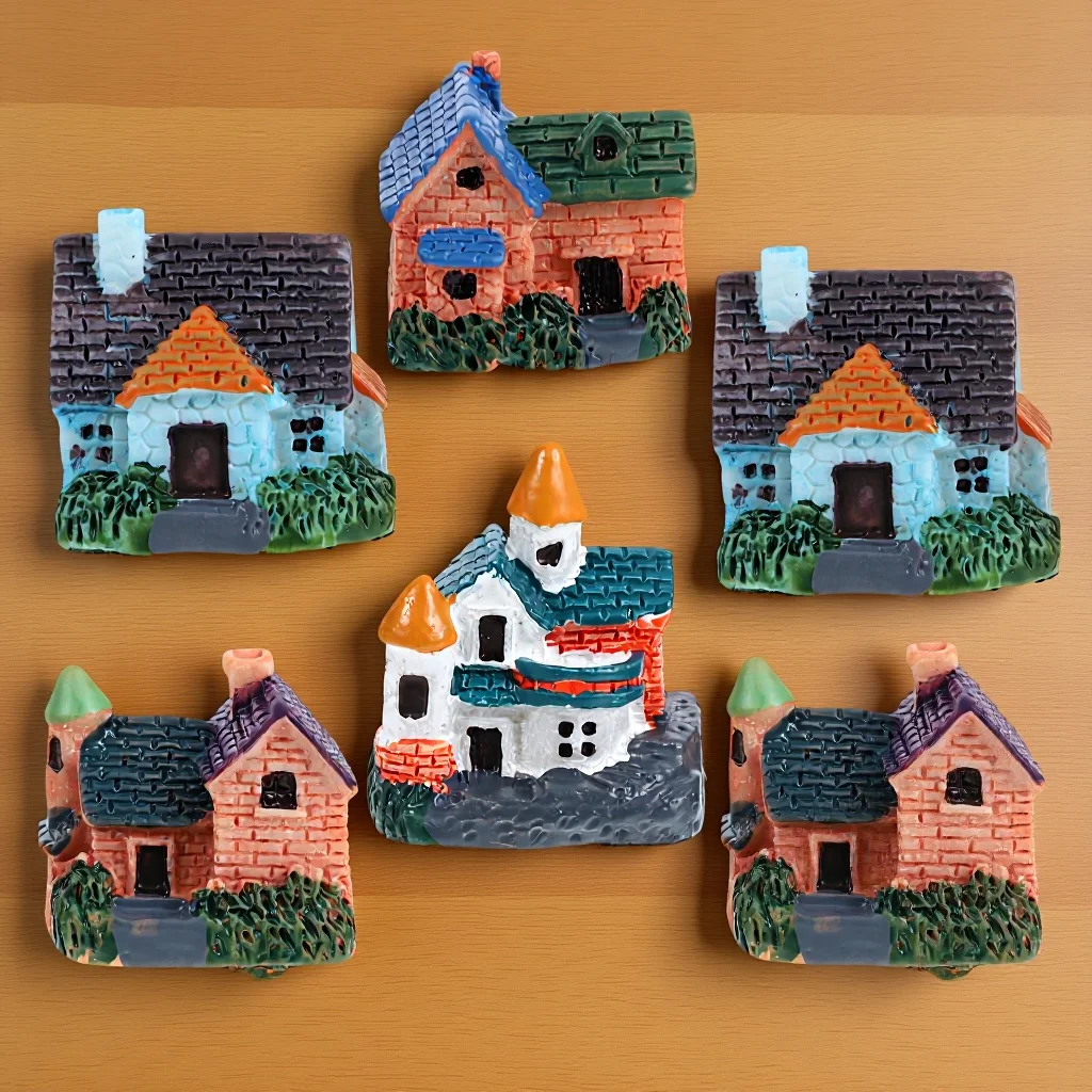 

6Pcs Resin Thatched Hut Miniature Decor for Micro Garden Fairy Garden Landscaping Craft Bonsai Terrarium DIY Village Scene