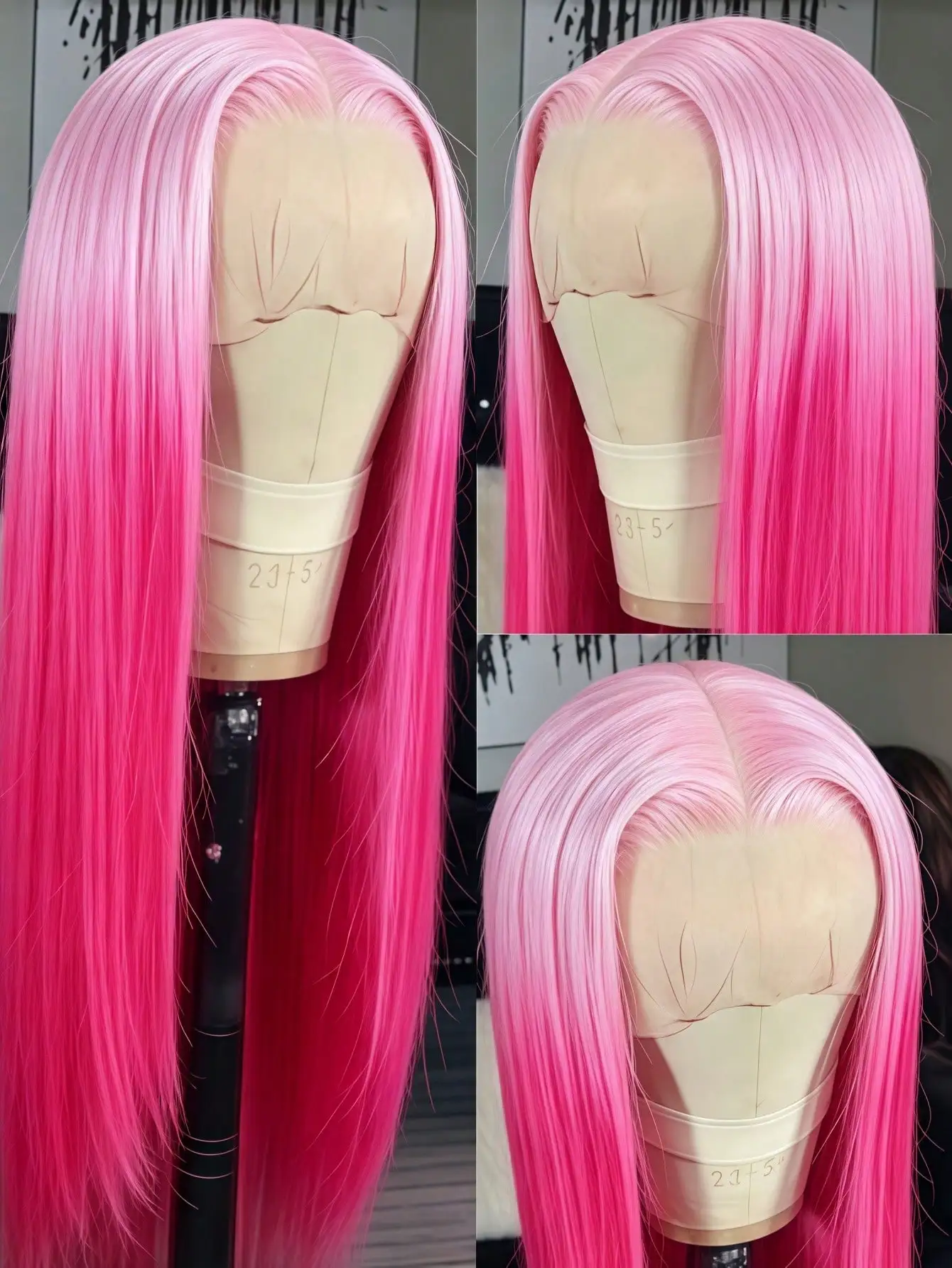 Gradient Pink Straight Lace Front Wig Human Hair 13x4 Transparent Lace Front Wig 180 Density Pre Plucked Glueless Wigs for Women image 4