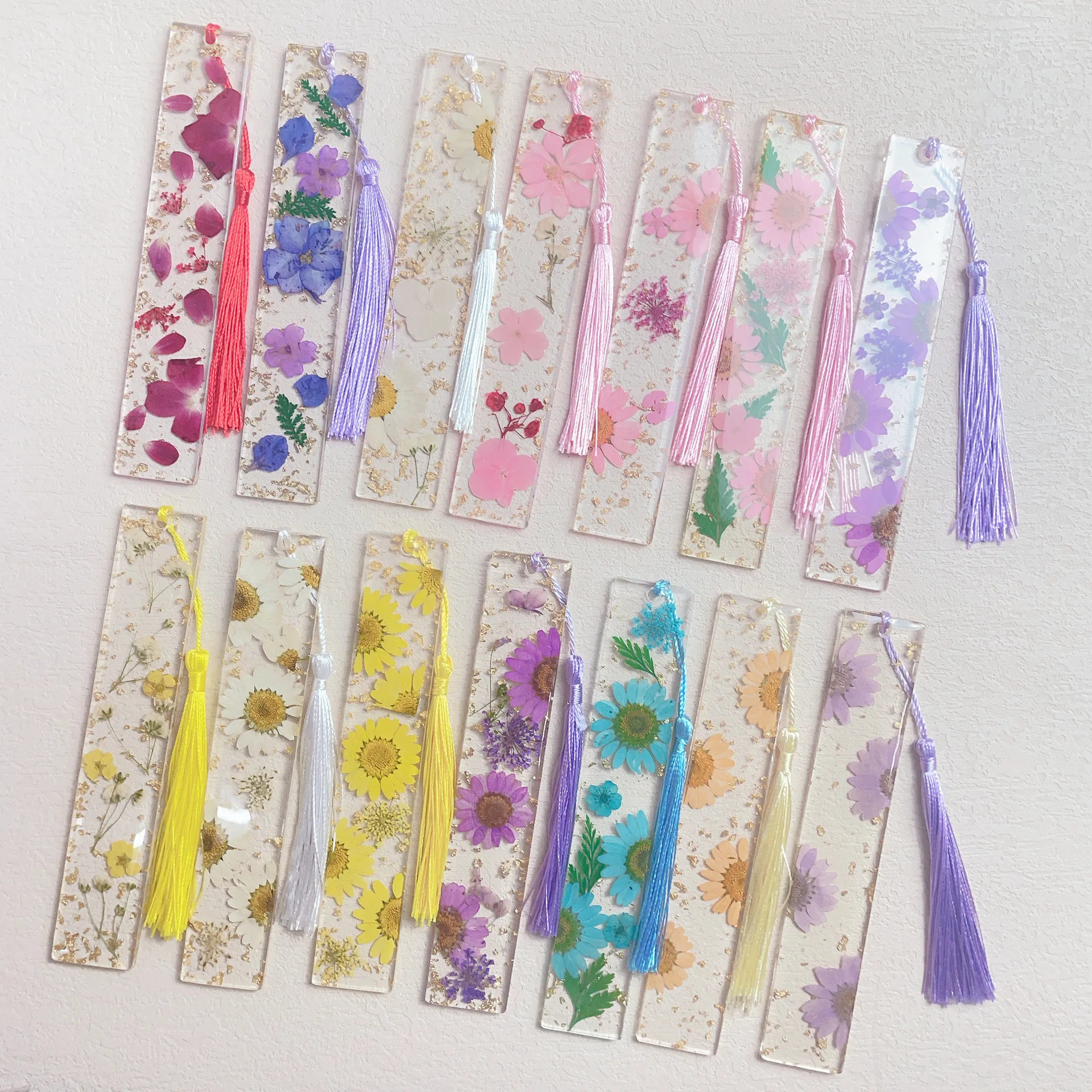Creative Flower Printed Acrylic Bookmark with Tassel Transparent Book Markers for Students Teachers Index Tags Stationery Supply