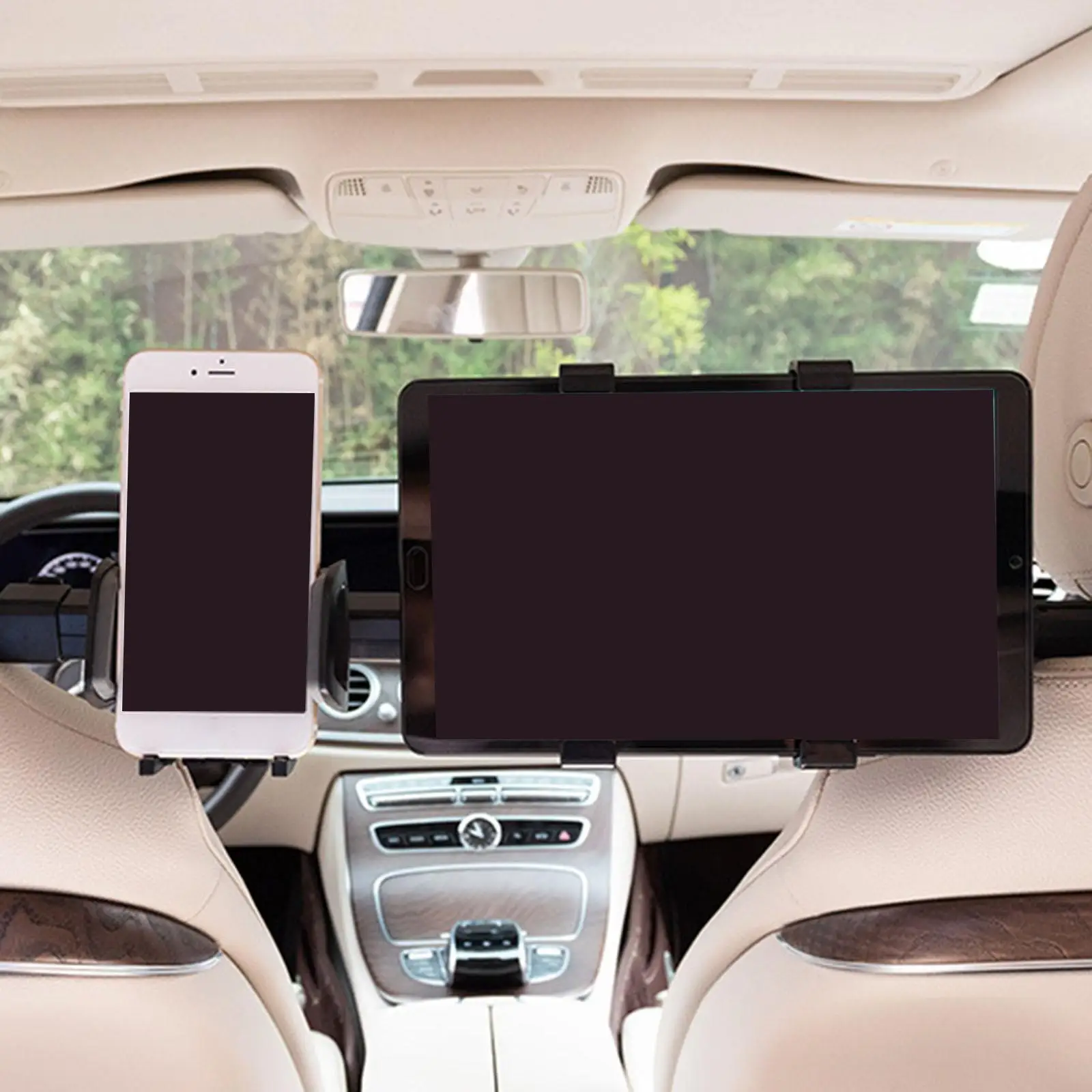 Car Backseat Tablet Holder Phone Mount 2 in 1 Stretchable 53-72 CM ABS Material 360 Rotation for 3.5-10 Inch Devices