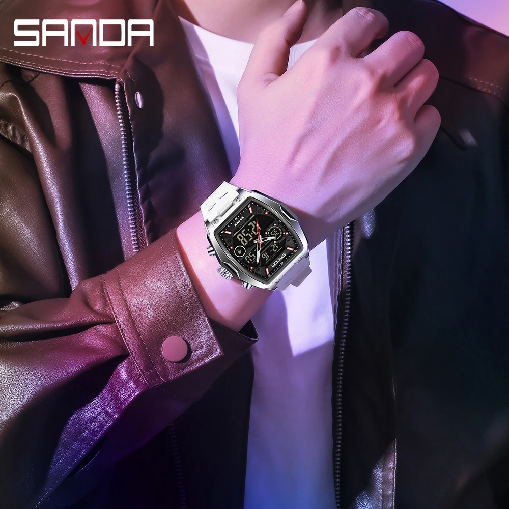 Sanda 6235 orologio elettronico da uomo delle migliori marche quadrante grande sportivo cronografo digitale analogico a led militare doppio display orologi da polso da uomo