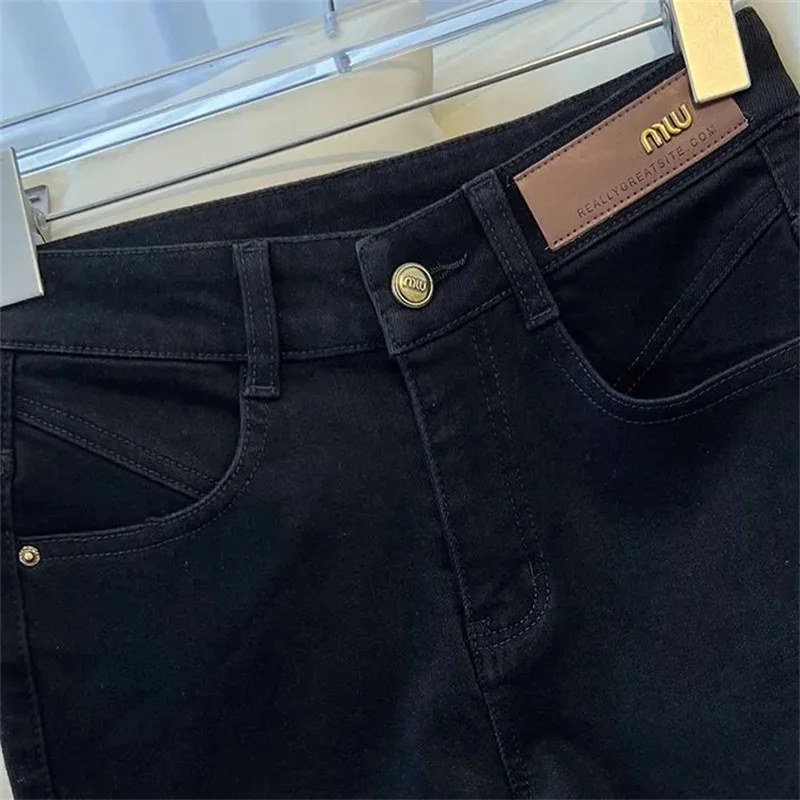 جينز أسود مستقيم الساق للنساء جديد عالي الخصر سروال دينم غير رسمي مرن لخريف وشتاء 2025 سروال سميك دافئ بطول الكاحل #3