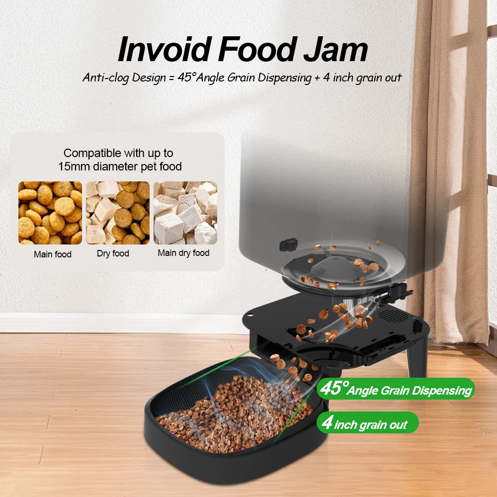 Mangiatoia automatica per cani gatto 5G WiFi Smart Cat Feeder Impostazione del tempo di alimentazione per animali domestici Cani Gatti Cibo