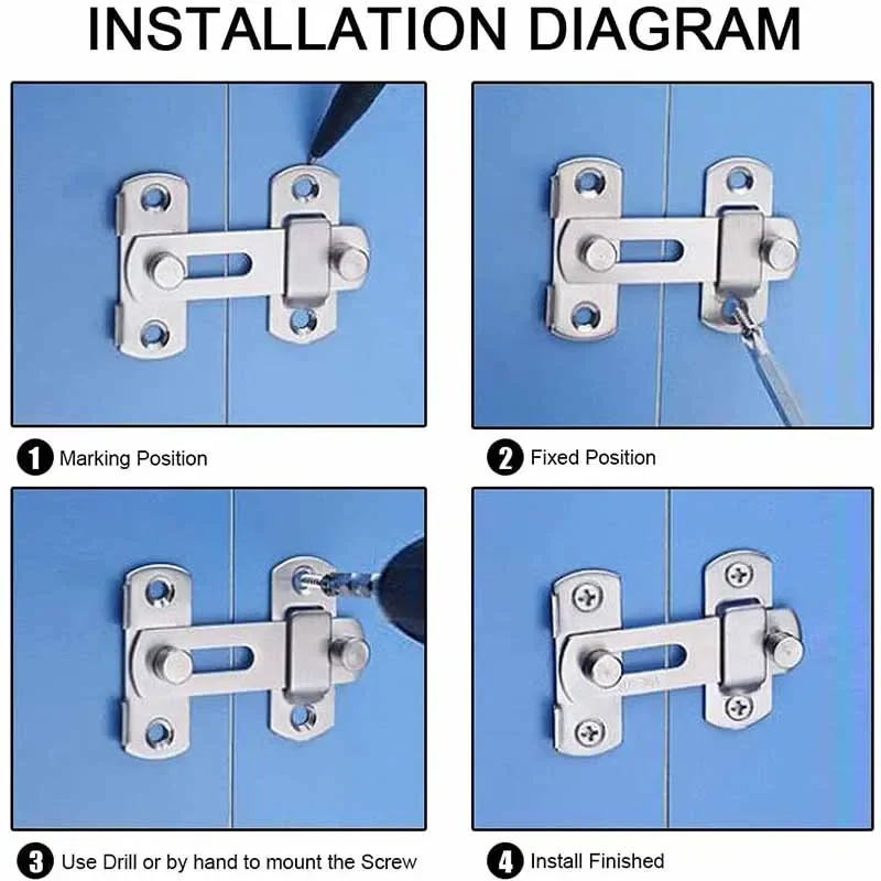 Stainless Steel Matte Black Door Latch Locks,Bifold Slide Gate Latch Lock,Safety Door Bolt Latch Lock 4 X Screws Home Hardware