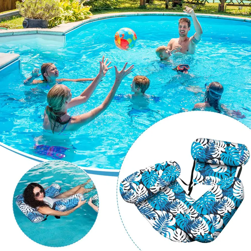 Inflatable Pool Water Hammock Floating Lounger Chair with Backrest Armrest Foldable Air Mattress Beach Swimming Pool Float 1PCS