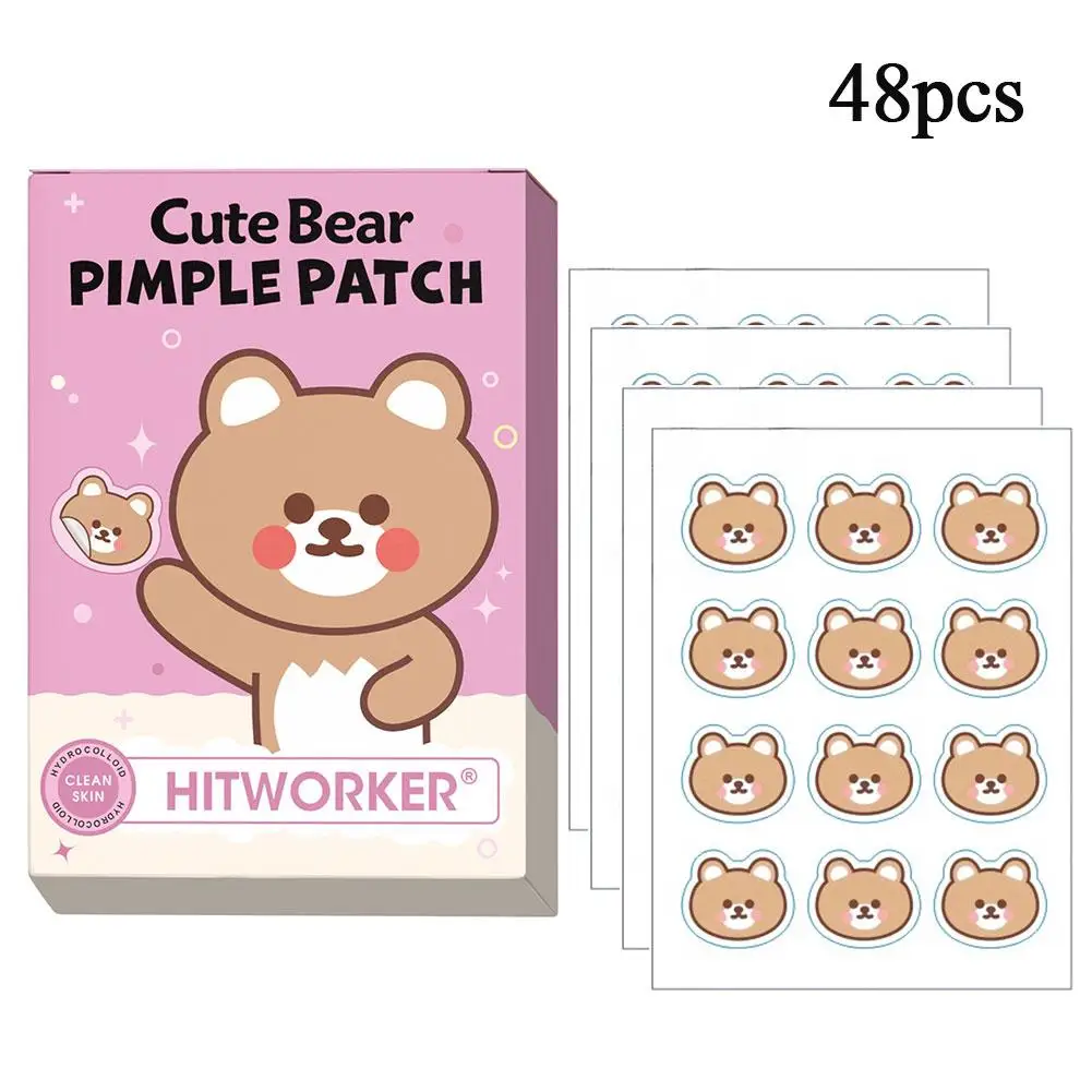 48pcs Cartoon Bear Hydrocolloid Acne Patch Cute Animal Invisible Acne Treatment Sticker Breathable Mild And Non-irritating