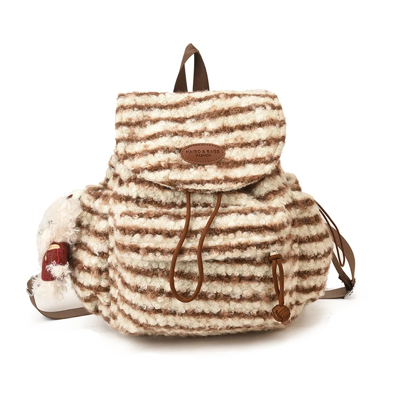 

Женский рюкзак Fair Isle из шерсти с полосками, новинка 2025 года, модный, в университетском стиле, плюшевый, большой вместимости
