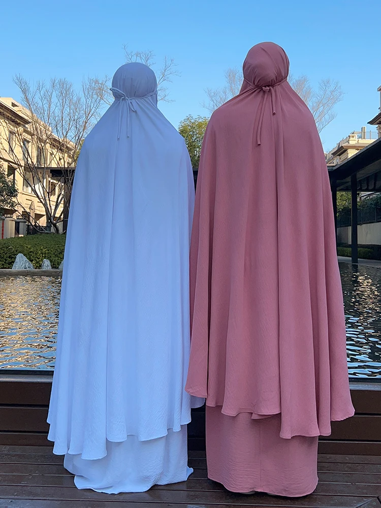 Muslim Prayer Abaya Set 2 Piece Women Prayer Garment Long Khimar Ramadan Dress Set Hooded Maxi Skirts Kaftan Islamic 2023 jilbab