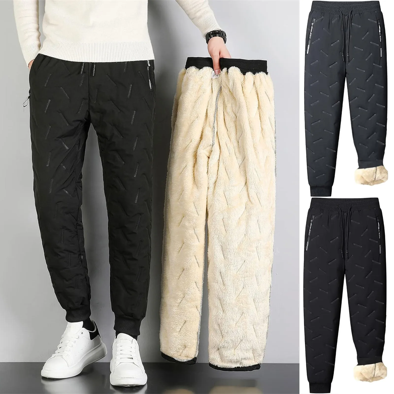 Winter Zip Pockets Thicken Fleece Sweatpants Men Runners Black Gray  Warm Thermal Men's Pants L-7XL Joggers Mens warm Pants