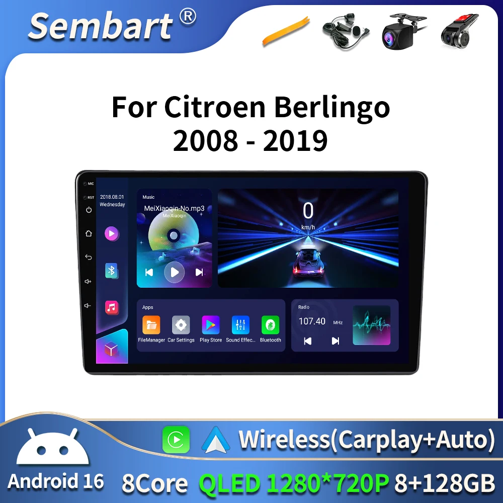 

Android 16 Carplay Auto For Citroen Berlingo B9 Peugeot Partner 2008-2019 Car Radio Multimedia GPS Player Stereo WIFI 4G BT DVD