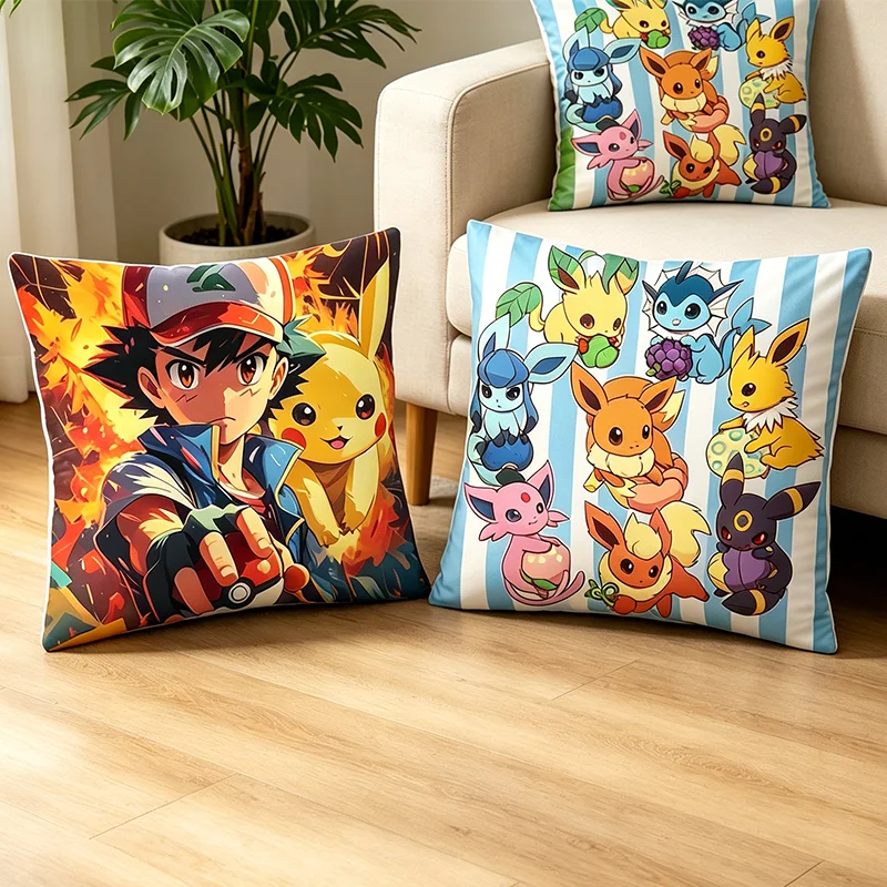 

Pokemon PillowCase Eevee Pikachu Cartoon Cute Throw Cushion Cover Pillowslip ForLiving Room Sofa Home Decor boy Birthday Gift