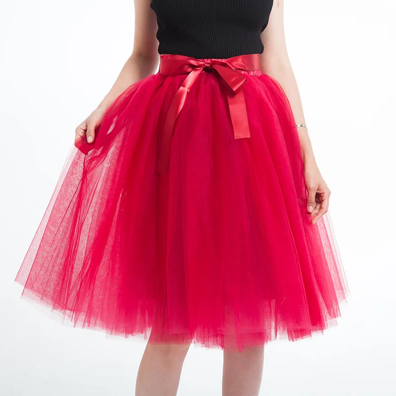 

5 Layer 65Cm Knee Length Tulle Skirt Elegant Pleated Tutu Skirts Womens Vintage Lolita Petticoat Faldas Mujer Saia Jupe