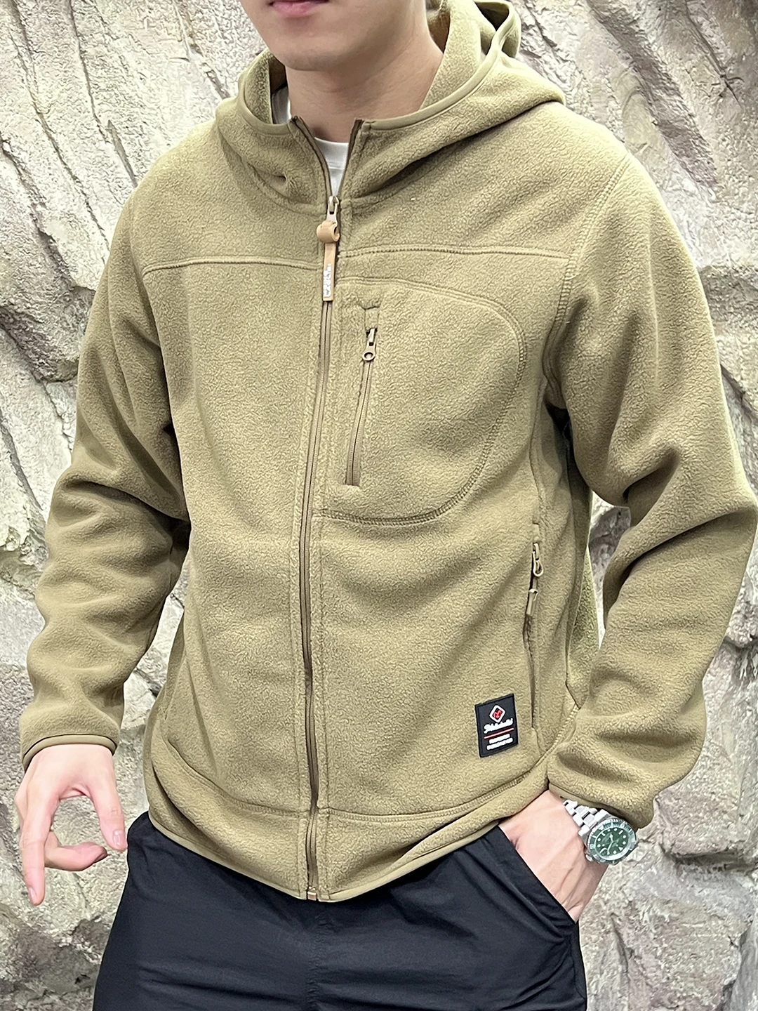 Double-Sided Fleece Hooded Jacket 620g Heat Retention Warmth Locking Autumn Winter Men's Outerwear Thickened Polyester Fiber