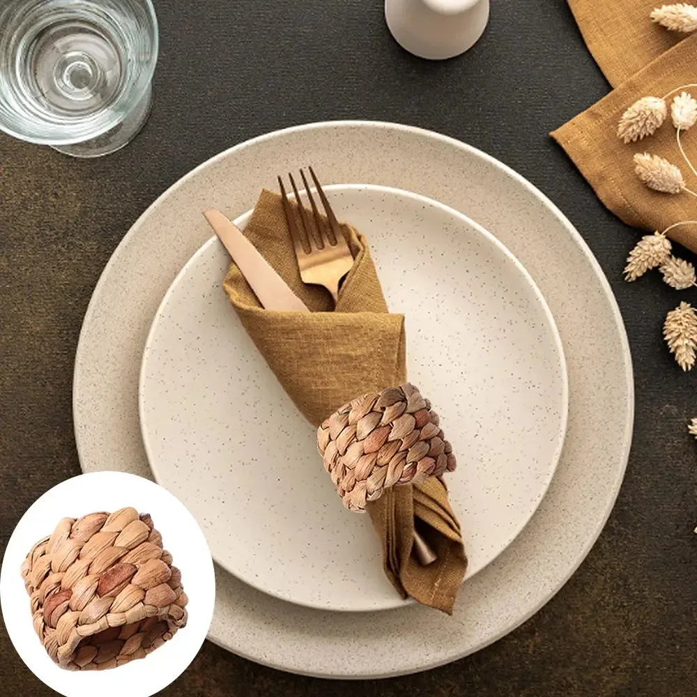 6Pcs Woven Handmade Napkin Ring Woven Rustic Natural Napkin Ring Holder Table Decor Wooden Easter Rattan Napkin Rings Buckle