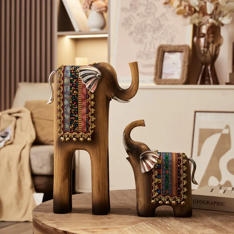 Creative Home Decor Resin Wooden Elephant Sculpture National Style Bedroom Coffee Table Living Room Decoration Ornament