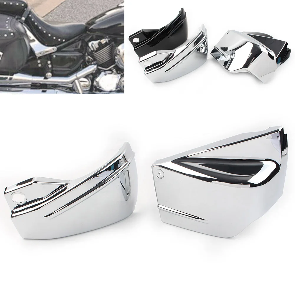 1Pair Motorcycle ABS Battery Side Cover Protector For Yamaha V Star 650 DragStar 650 XVS650 XVS650A Glossy Black/Chrome