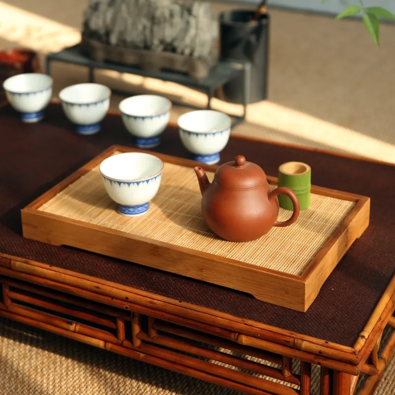 Minimalist Style Bamboo Tea Tray Tea Holder Bamboo Mat Tray, Water Storage Kung Fu Tea Set