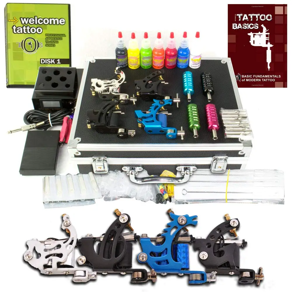 

Professional Tattoo Kit with 4 Machines, Power Supply, Ink, Needles & Accessories - Made in USA