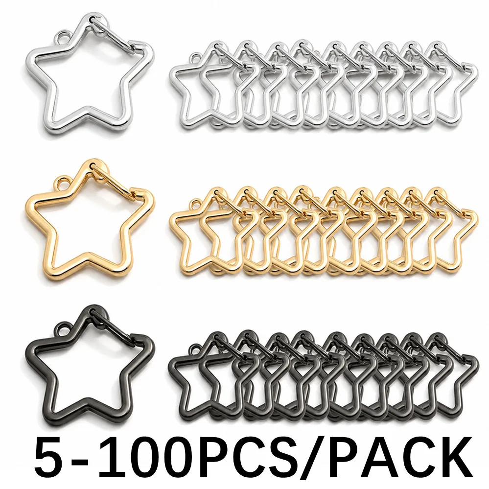 5/100Pcs/Lot Hollow Star Shaped Spring Clasp Metal Carabiner Keychain Bag Clip Hook Dog Chain Buckle Jewelry Accessories