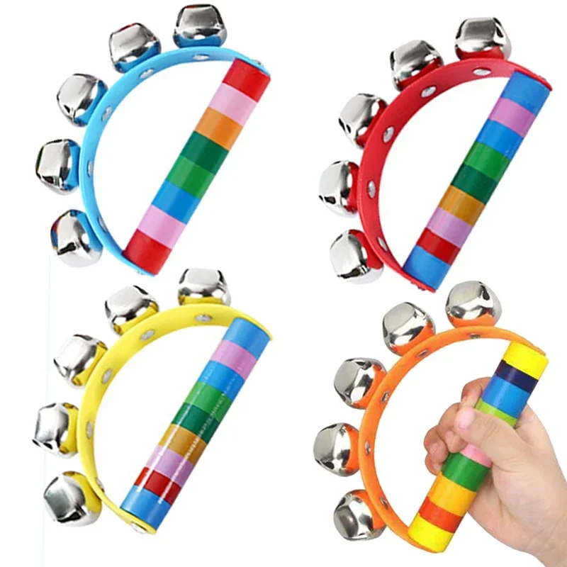 

1Pc Christmas Sleigh Bells Jingle Bells Musical Bell Instrument Wooden Handle Bells Toys for Kids Christmas Gift for Boys Girls