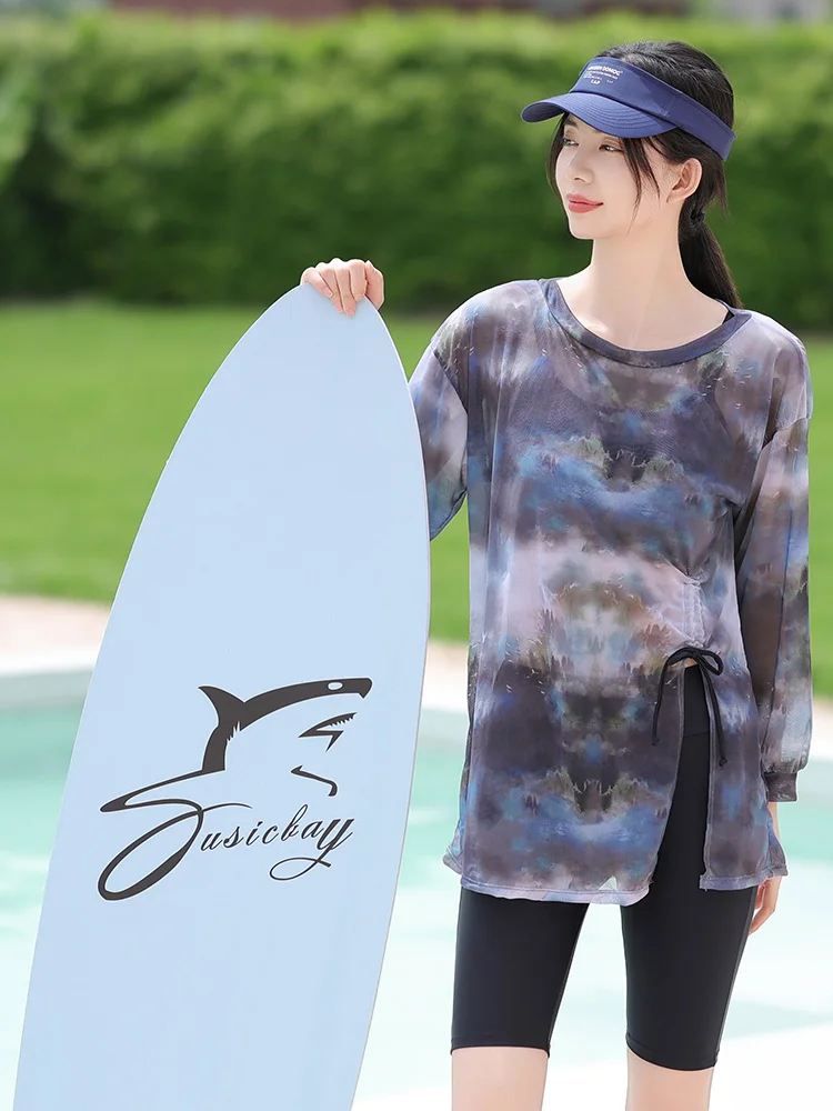 

2024 New Women's Conservative Tee-Piece Swimsuit Cover-Up Slimming Loose plus Size Leg Covering Five-Part Pants